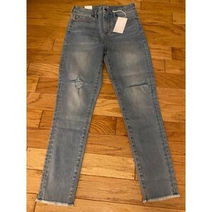 NWT Dear John, women's Olivia High Rise Super Skinny, light, frayed hem jeans 27